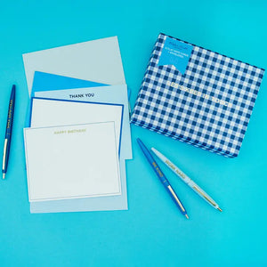 Blue Gingham Boxed Note Cards