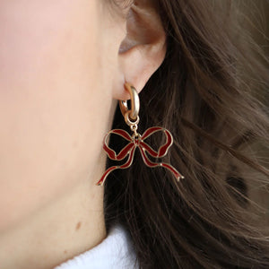 Bow Enamel Earrings | Maroon
