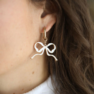 Bow Enamel Earrings | White