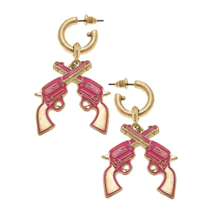 Rodeo Revolvers Enamel Drop Hoop Earrings