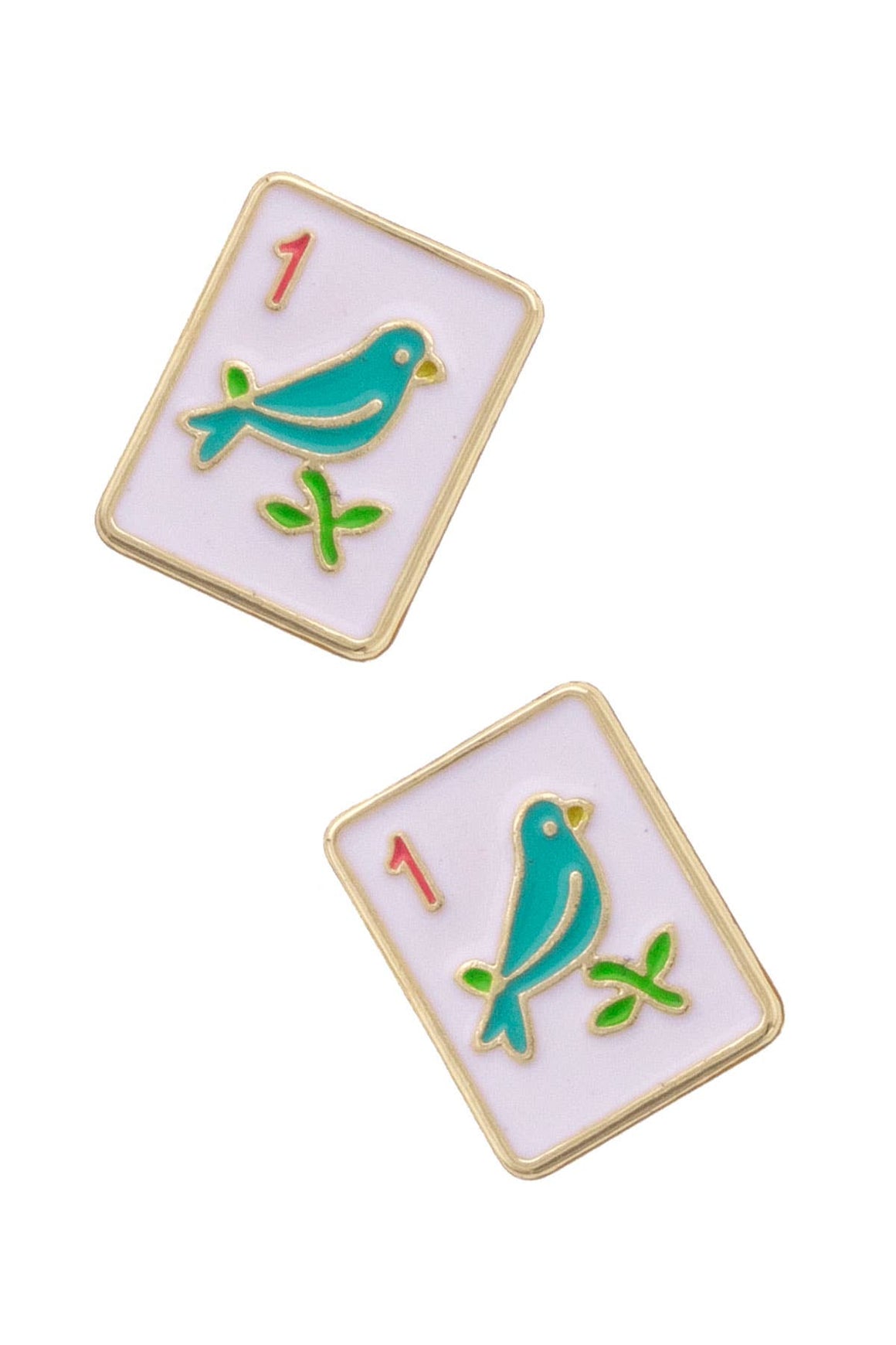 Bird Bam Mahjong Tile Stud Earrings
