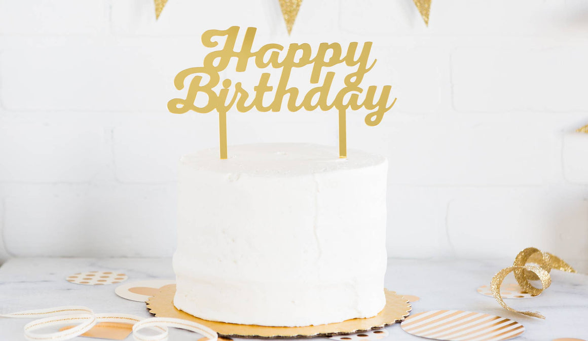 Gold Happy Birthday Cake Topper