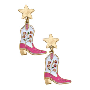 Floral Cowgirl Boots Enamel Earrings