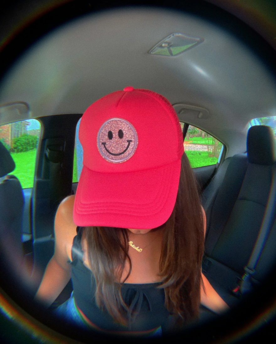 Glitter Smiley Face Trucker Hat