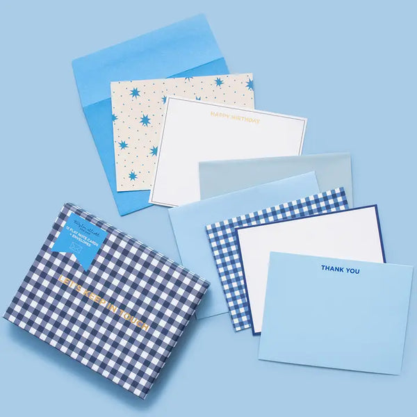 Blue Gingham Boxed Note Cards - Glamfetti