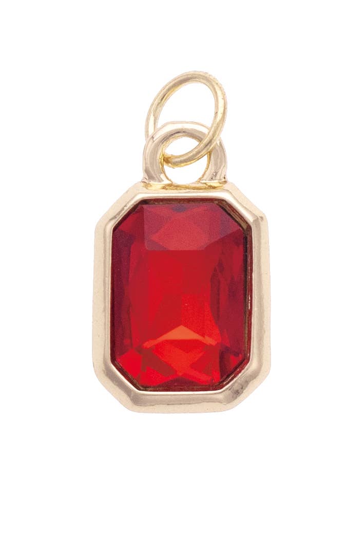Emerald Cut Rhinestone Charm in Red