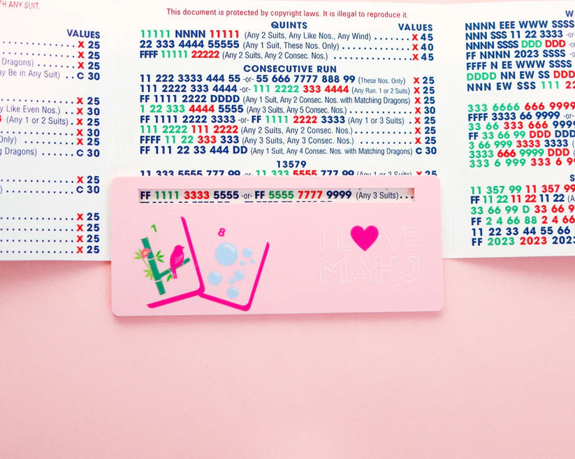 Pink Bird Bam + Bubble Tiles Mahjong Card Line Marker