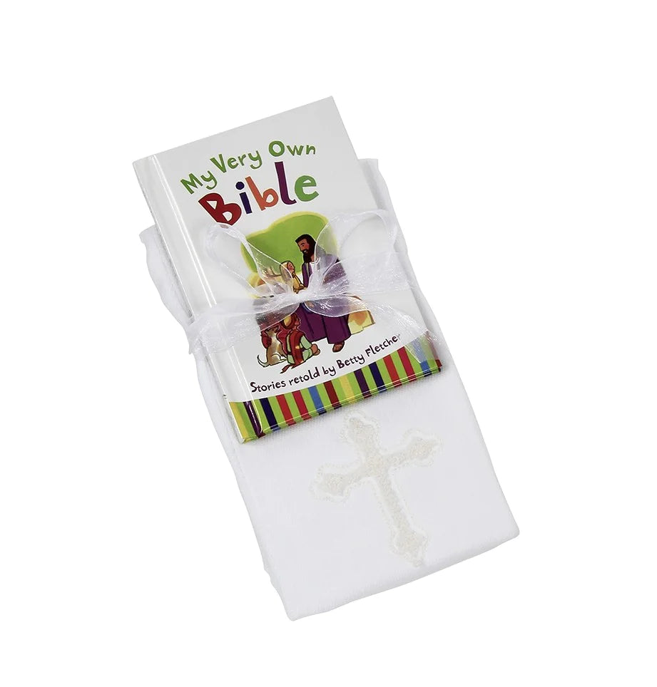 Jesus Loves Me Bible & Burp Cloth Gift Set