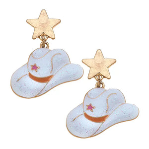 Cowboy Hat Enamel Earrings