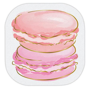 White napkin with cute pink macaron napkins.