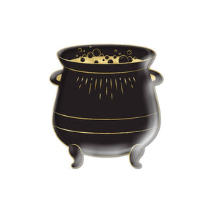 Black couldron shaped 9 inch plate with gold foil accents.