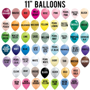 Color chart of options for 11 inch balloons.