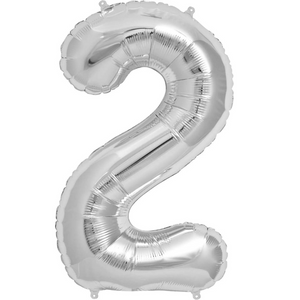 Image of a silver mylar number 2 balloon.
