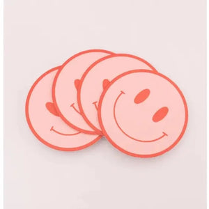 Smiley Reusable Chipboard Coasters, Set of 4
