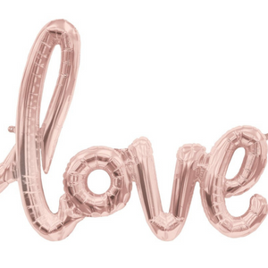 40 inch rose gold LOVE balloon used in party decor, bachelorettes, Valentines Day, weddings, and birthday parties.