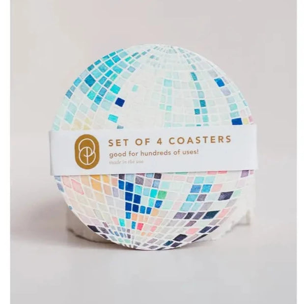 Disco Ball Reusable Chipboard Coasters, Set of 4