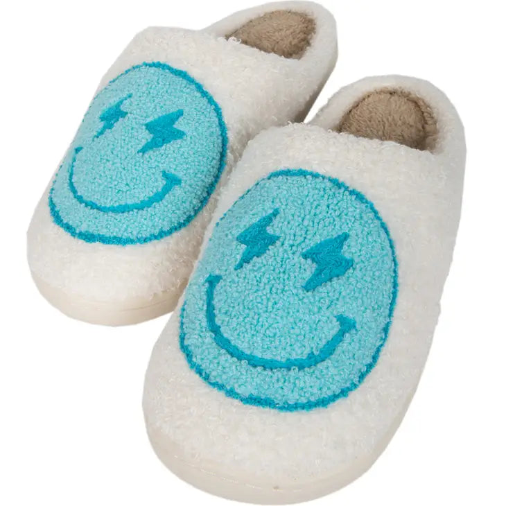 Turquoise Lightning Smiley Slippers