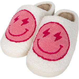 Hot Pink Lightning Smiley Slippers