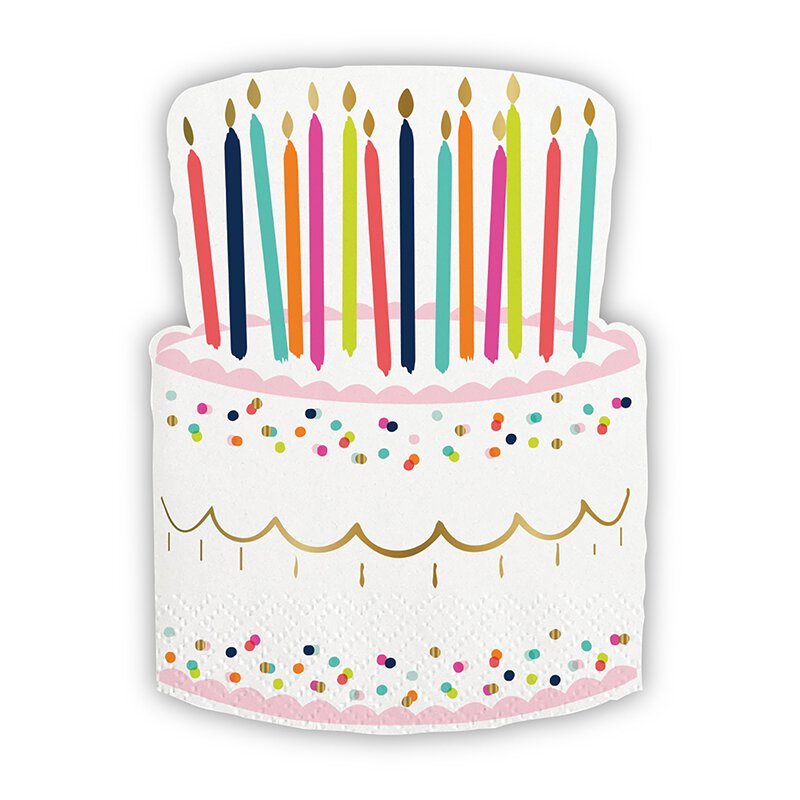 Birthday cake shaped napkin with colorful candles