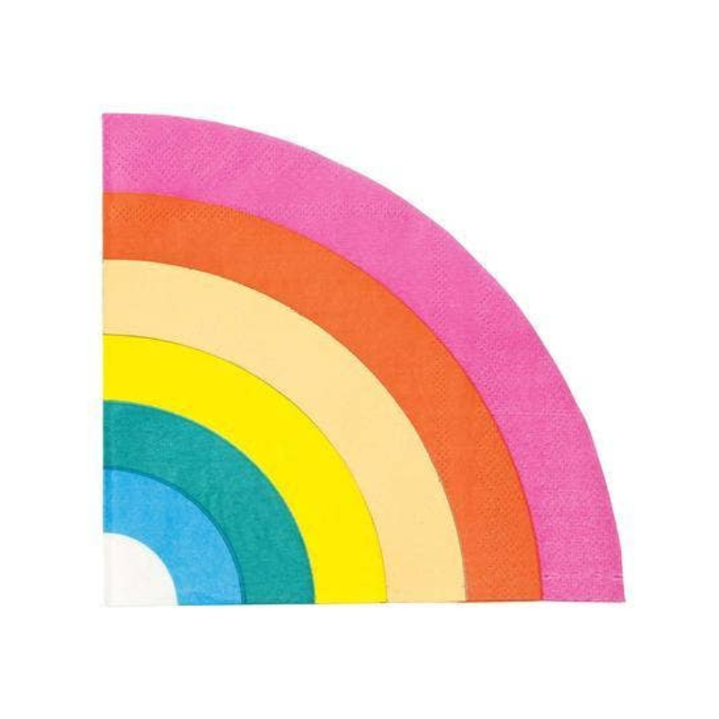 Bright and colorful rainbow napkin folded in half on a white background.