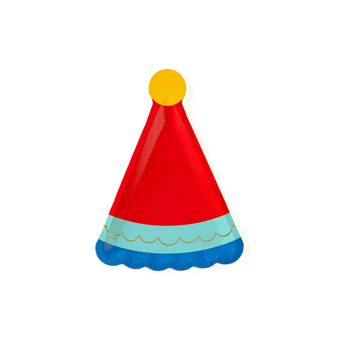 Blue birthday hat shaped paper plate.