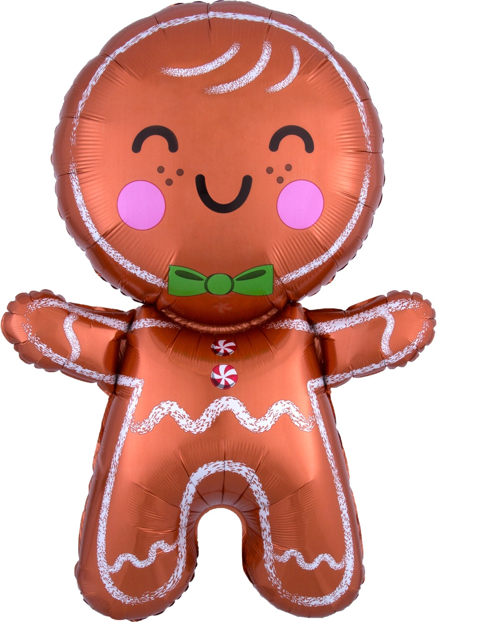 Giant gingerbread man balloon on white background.