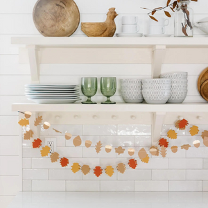 A styled photo of Harvest/Thanksgiving Mini Leaves Banner Set.