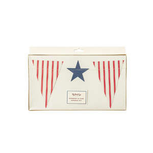 Red, white, and blue pendant and star banner in packaging.