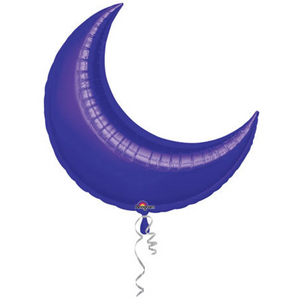 Photo of purple jumbo crescent moon balloon on a white background.
