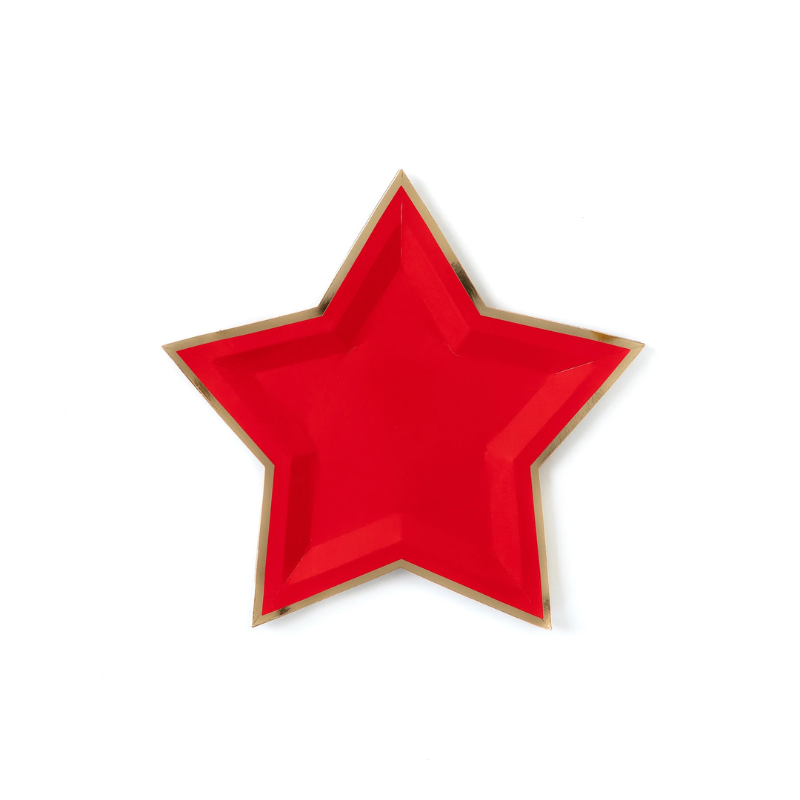 Red Star Shaped 9" Gold Foiled Plates