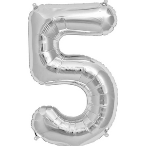 Jumbo 34 inch silver mylar number 5 balloon