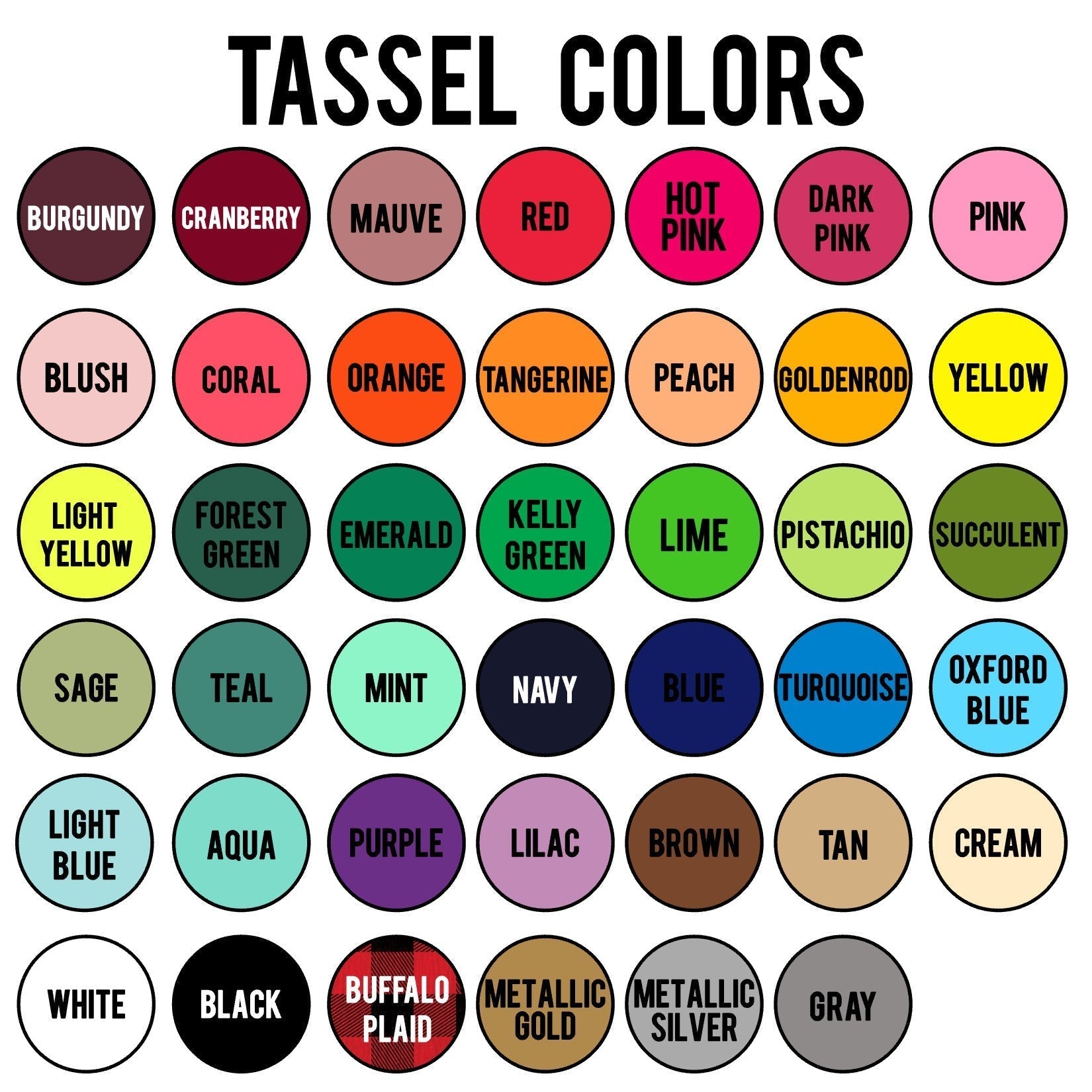 Graphic showing the different color options for the balloon tassel.