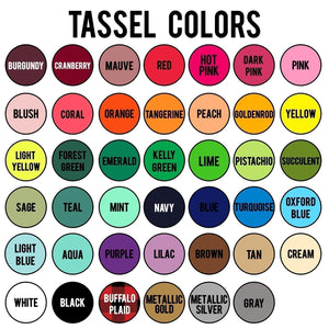 Graphic showing the different color options for the balloon tassel.
