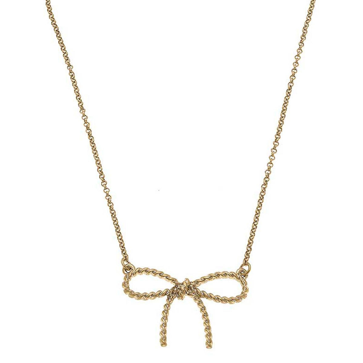 Bow Pendant Necklace in Worn Gold