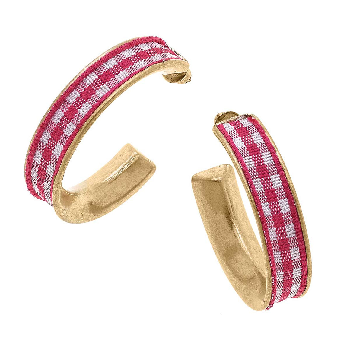 Fuchsia Gingham Hoop Earrings