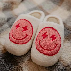 Hot Pink Lightning Smiley Slippers