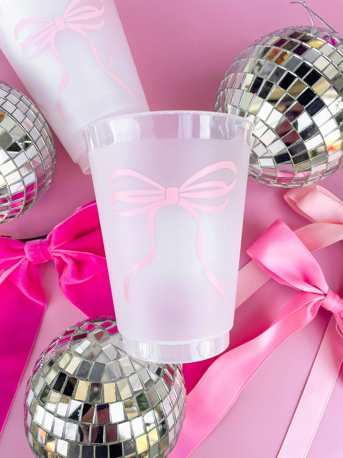 Pink Bow Frosted Cups