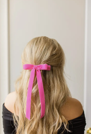 Long Bow Barrette: Hot Pink