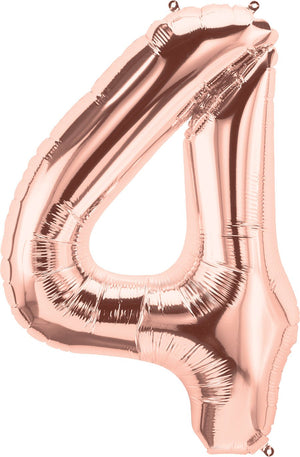 A rose gold 4 balloon